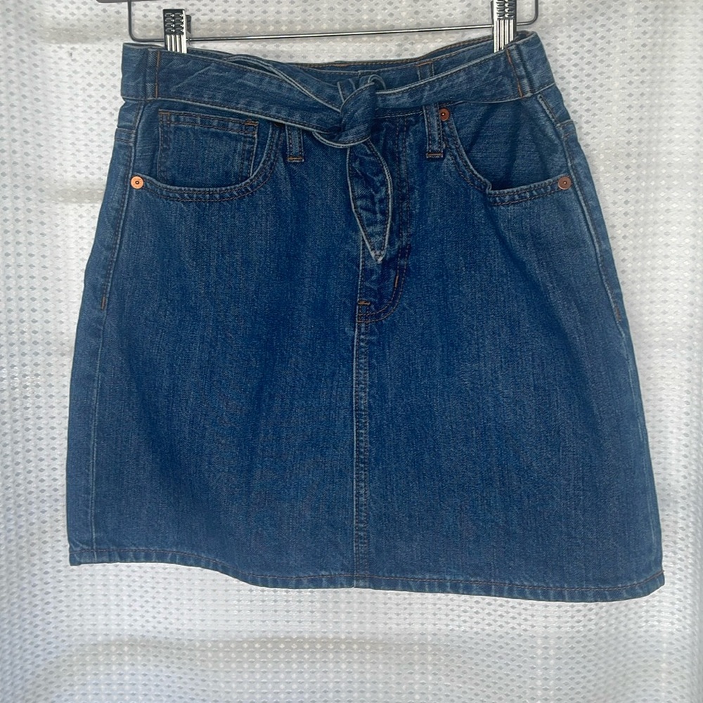 Madewell Rigid Denim Straight Mini Skirt Jean Tie Waist Sz 25 - Picture 3 of 11